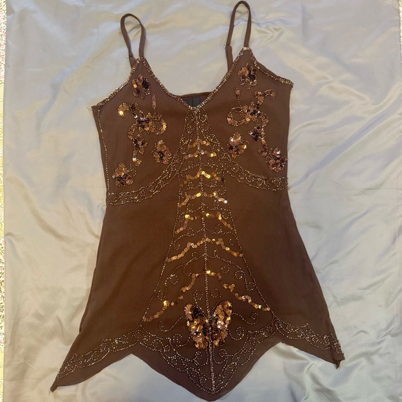 Tops - Elegant Brown Camisole with Sequin Detailing